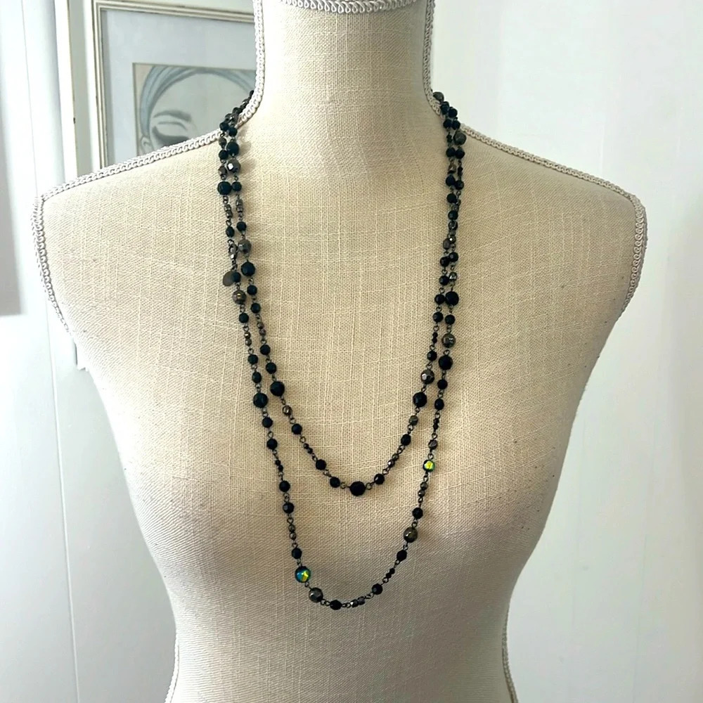 Faux Shiny Onyx  Beaded Necklace